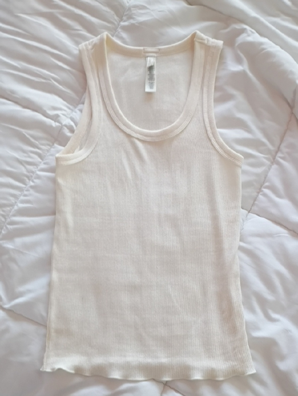 Skims Cotton Scoop Neck Ribbed Tank Top in Bone